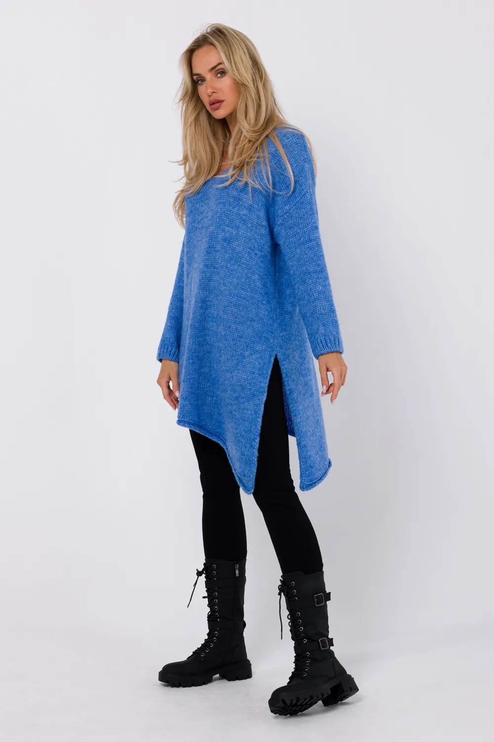 Online Sweter z asymetrycznym dołem - lazurowy Swetry