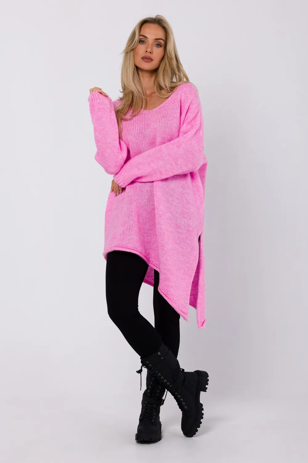 Discount Sweter z asymetrycznym dołem - różowy Swetry