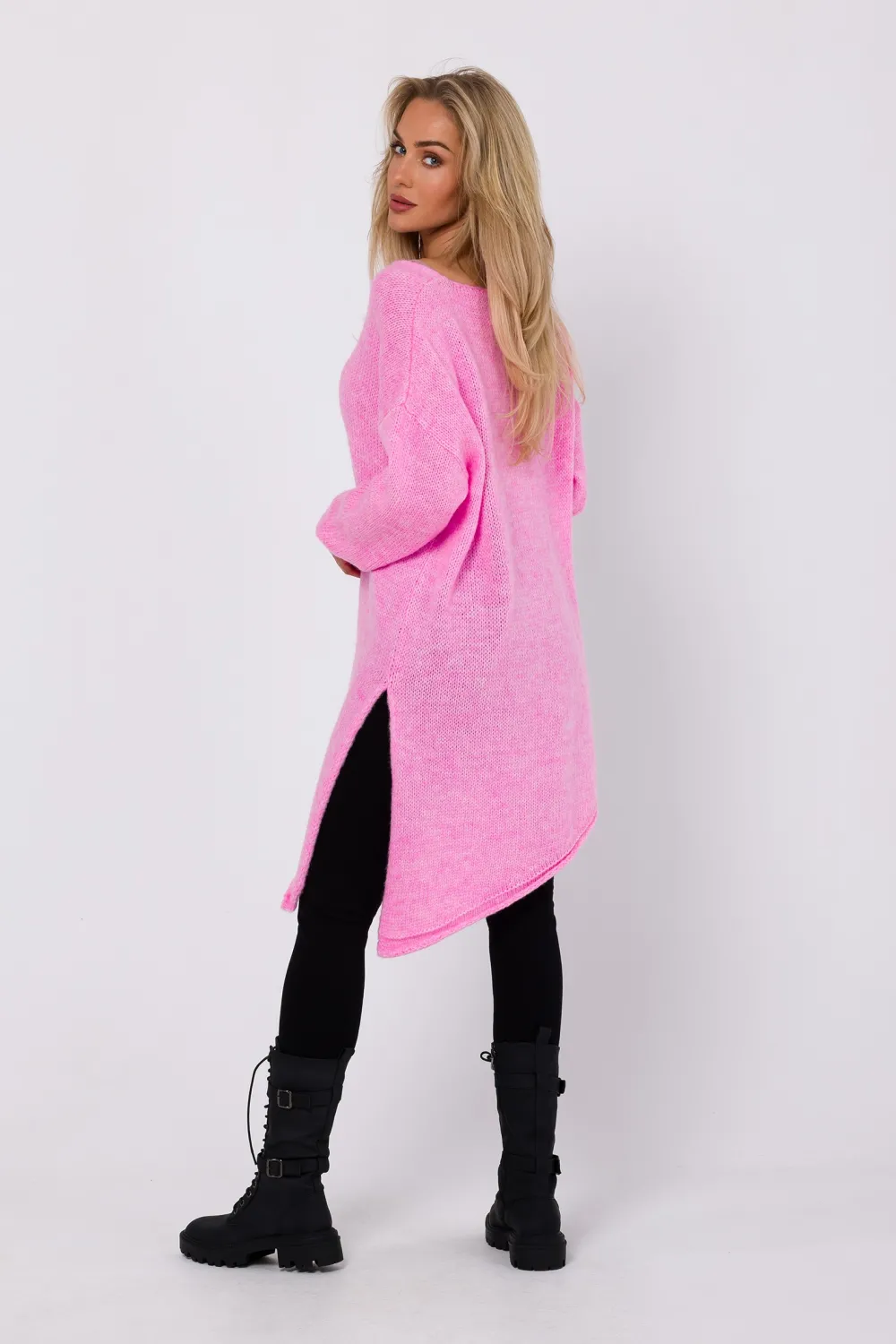 Discount Sweter z asymetrycznym dołem - różowy Swetry