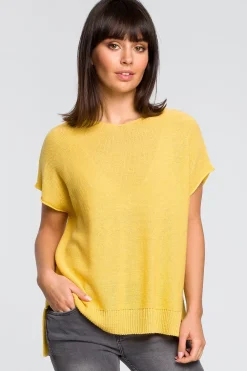Discount Sweter z dekoltem na plecach - żółty Swetry