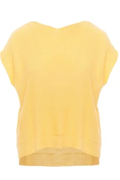 Discount Sweter z dekoltem na plecach - żółty Swetry