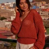 Sale Sweter z dużymi oczkami - pomarańczowy Kolory I Printy Sezonu|Swetry