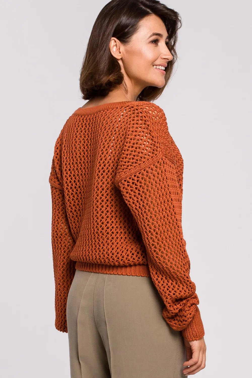 Sale Sweter z dużymi oczkami - pomarańczowy Kolory I Printy Sezonu|Swetry
