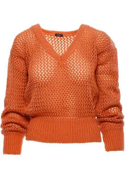 Sale Sweter z dużymi oczkami - pomarańczowy Kolory I Printy Sezonu|Swetry