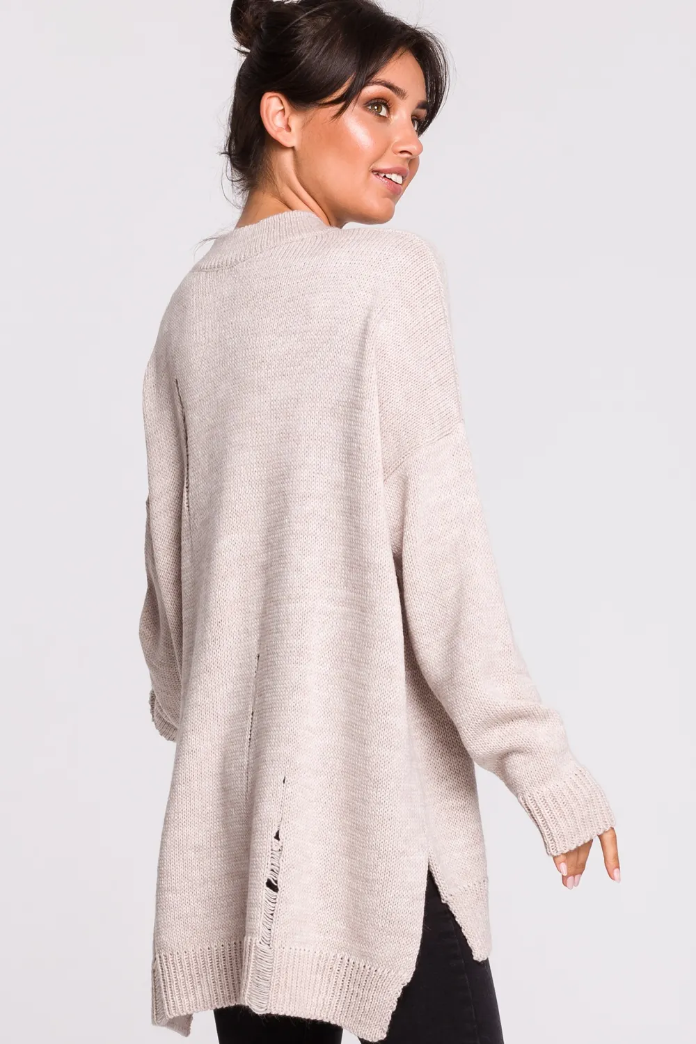 Discount Sweter z dziurami - beżowy Swetry