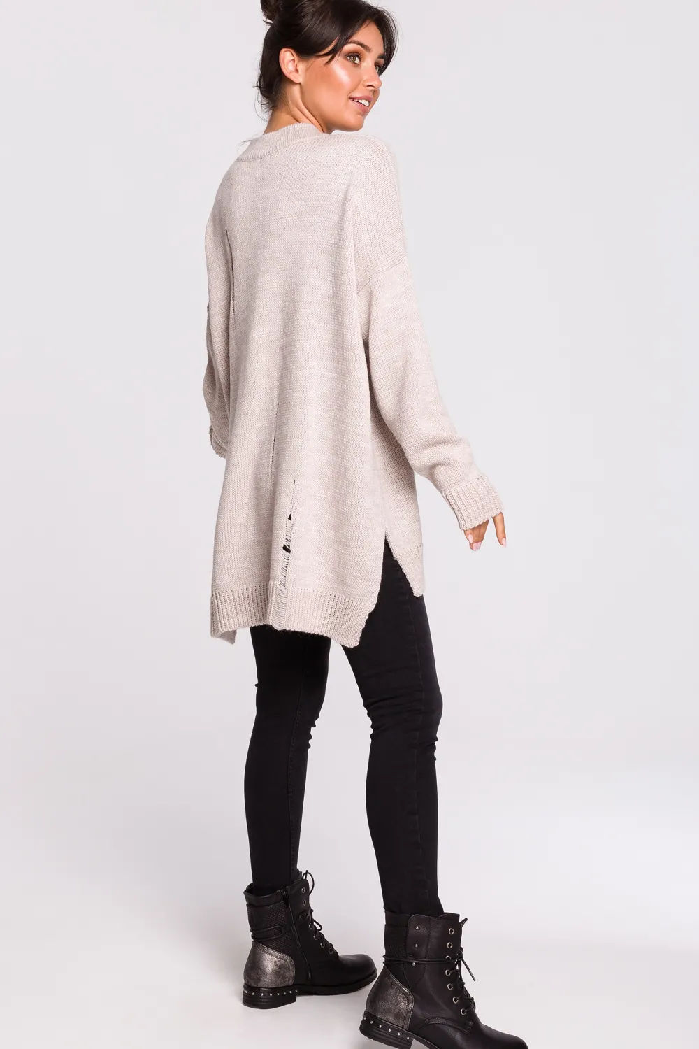 Discount Sweter z dziurami - beżowy Swetry