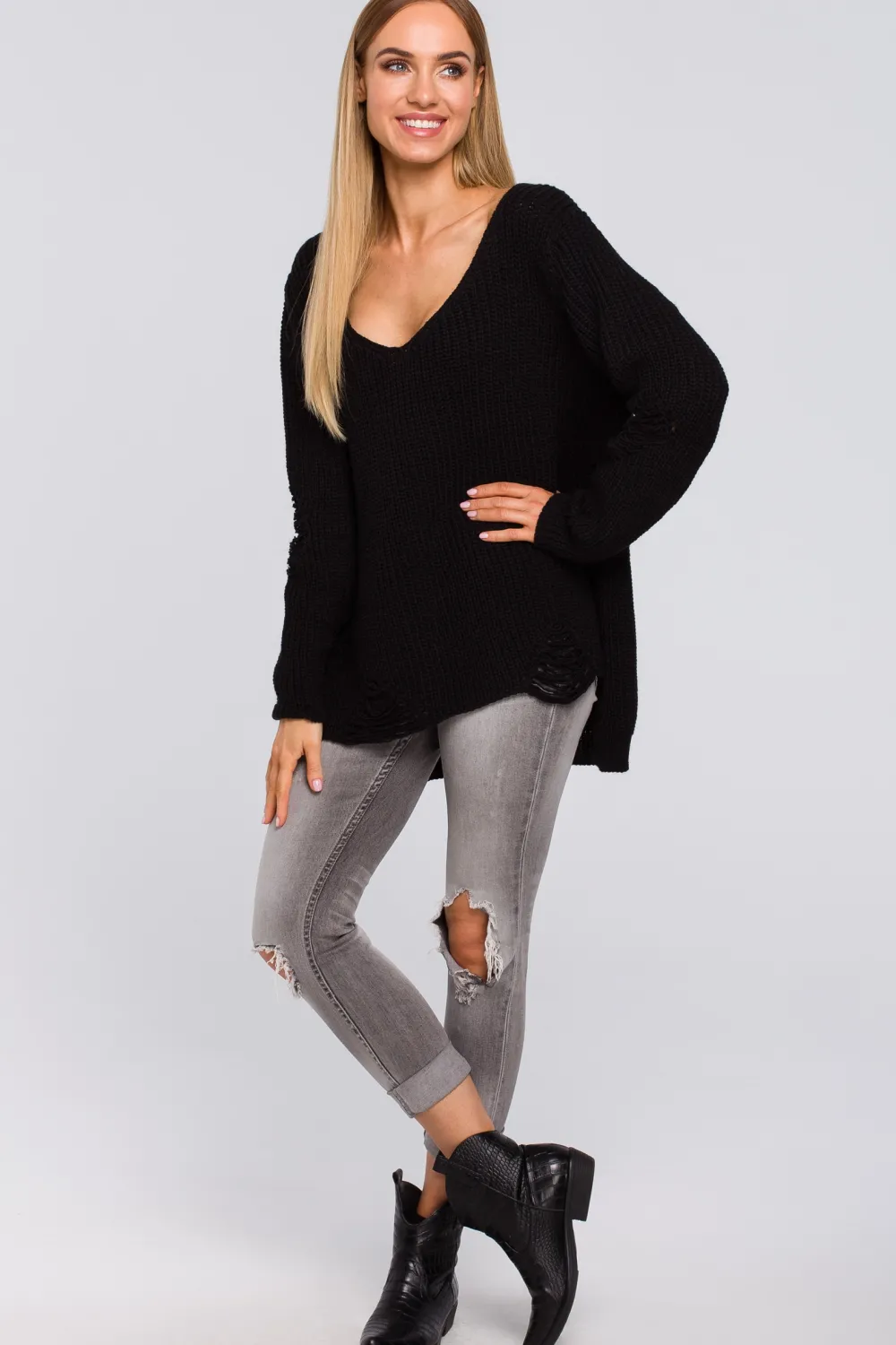Clearance Sweter z dziurami - czarny Swetry