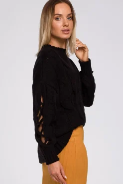 Clearance weter z dziurai na rękawach - czarny Swetry
