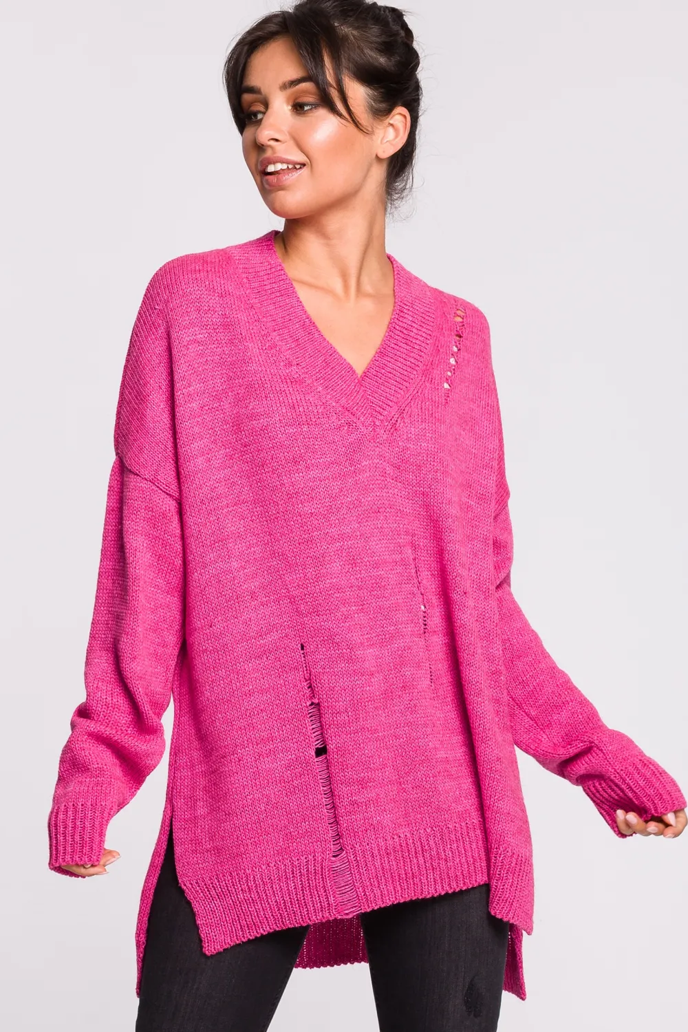 New Sweter z dziurami - różowy Swetry