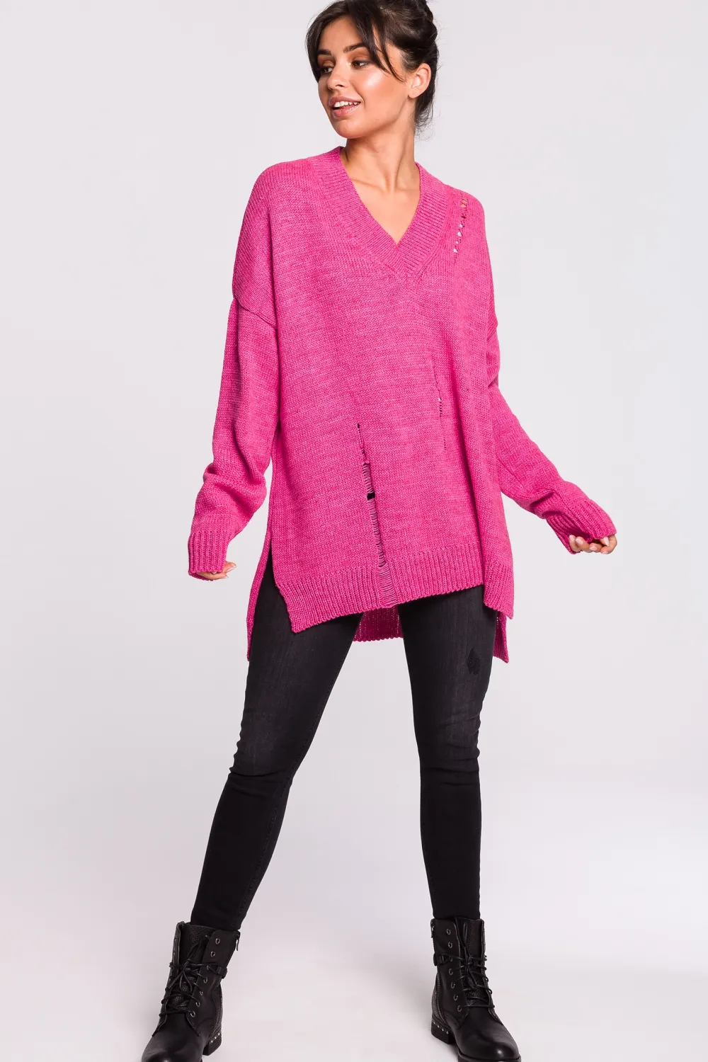 New Sweter z dziurami - różowy Swetry