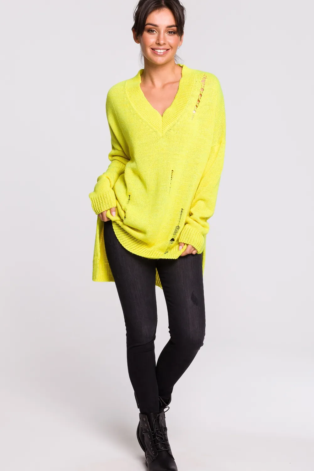 Discount Sweter z dziurami - żółty Swetry
