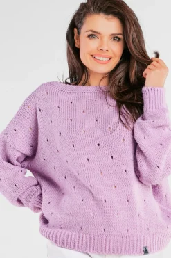 New Sweter z dziurkami - fioletowy Swetry