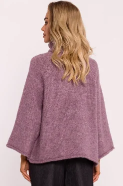 Best Sweter z golfem i szerokimi rękawami – wrzosowy Swetry
