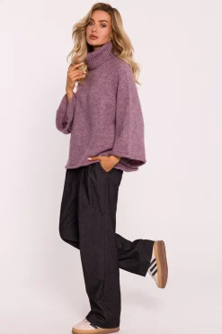 Best Sweter z golfem i szerokimi rękawami – wrzosowy Swetry