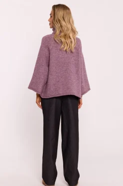 Best Sweter z golfem i szerokimi rękawami – wrzosowy Swetry