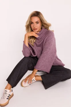 Best Sweter z golfem i szerokimi rękawami – wrzosowy Swetry
