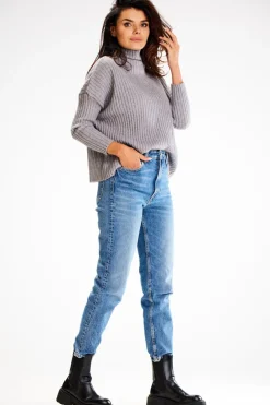 Sweter z golfem - szary Swetry