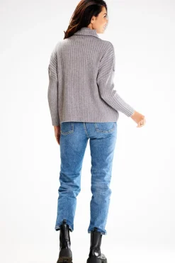 Sweter z golfem - szary Swetry