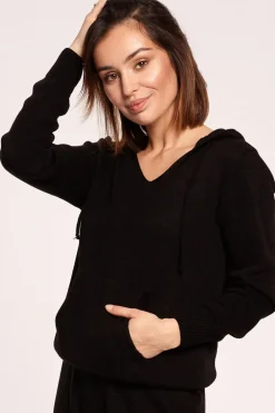 Clearance weter z kapture i kiezenią kangurek - czarny Swetry