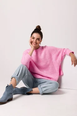 Sale Sweter z nietoperzowymi rękawami - różowy Swetry