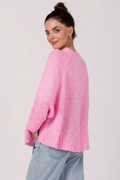 Sale Sweter z nietoperzowymi rękawami - różowy Swetry