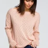 Outlet Sweter z oczkami - brzoskwiniowy Swetry