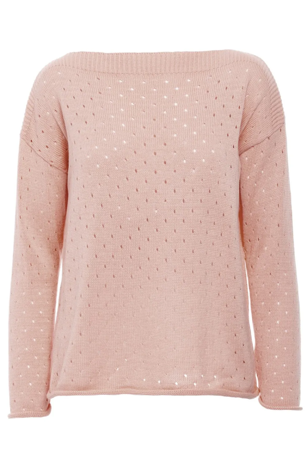 Outlet Sweter z oczkami - brzoskwiniowy Swetry