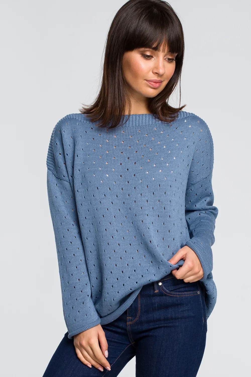 New Sweter z oczkami - niebieski Swetry