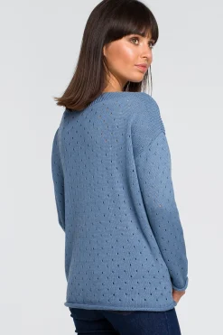 New Sweter z oczkami - niebieski Swetry