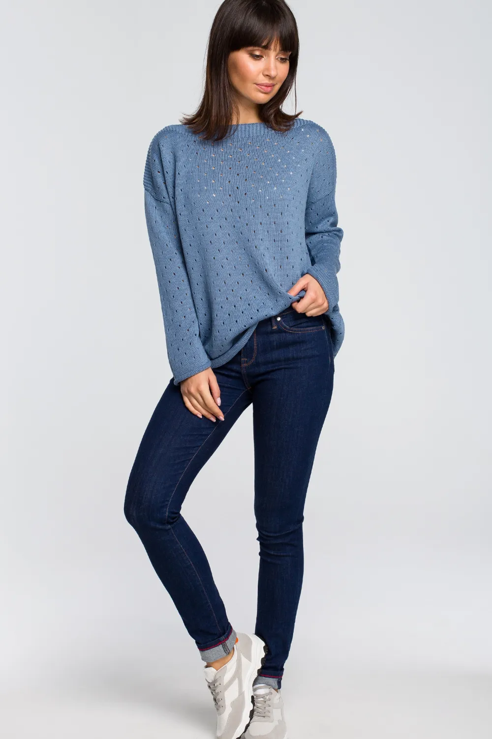 New Sweter z oczkami - niebieski Swetry