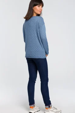 New Sweter z oczkami - niebieski Swetry