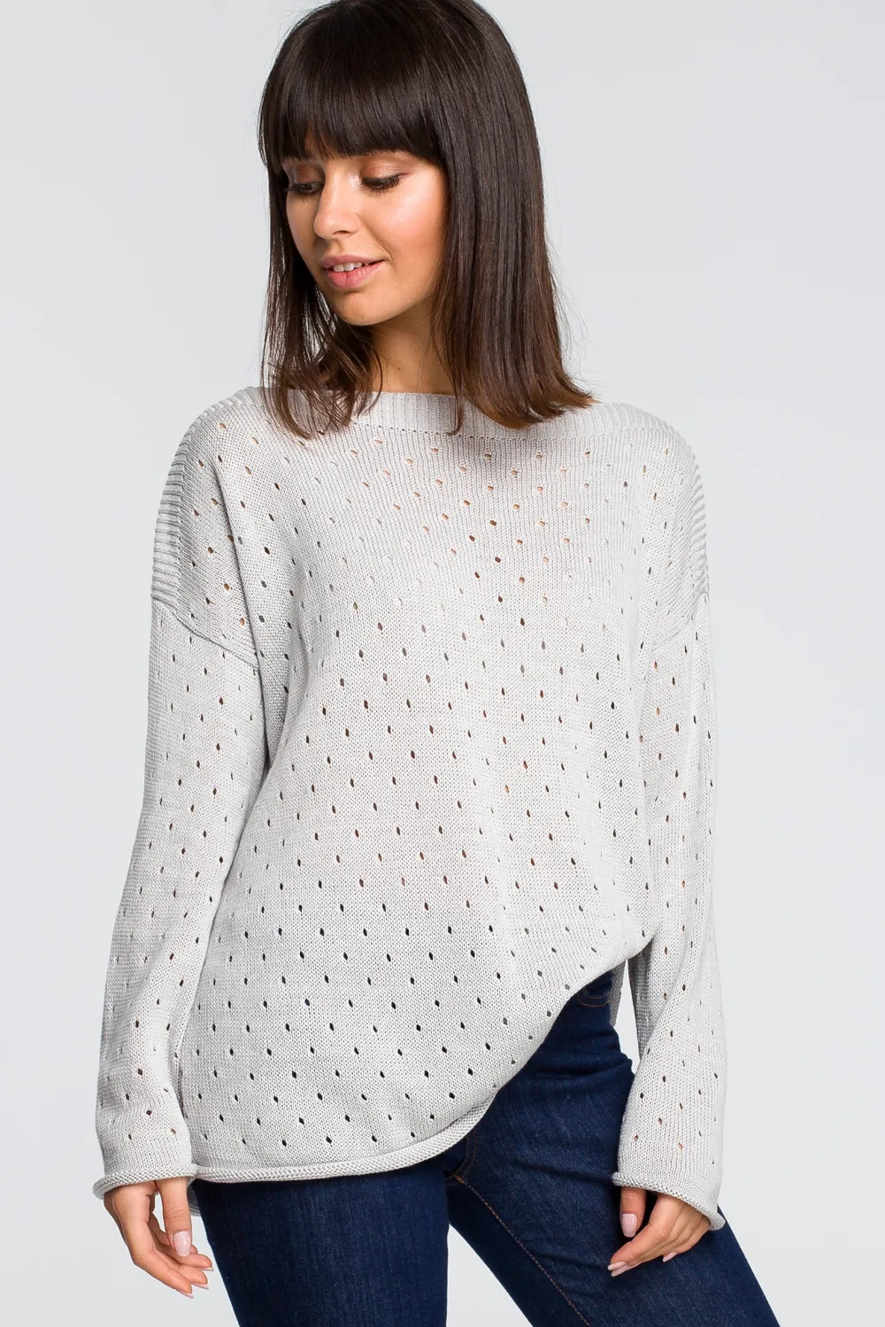 Sale Sweter z oczkami - szary Swetry
