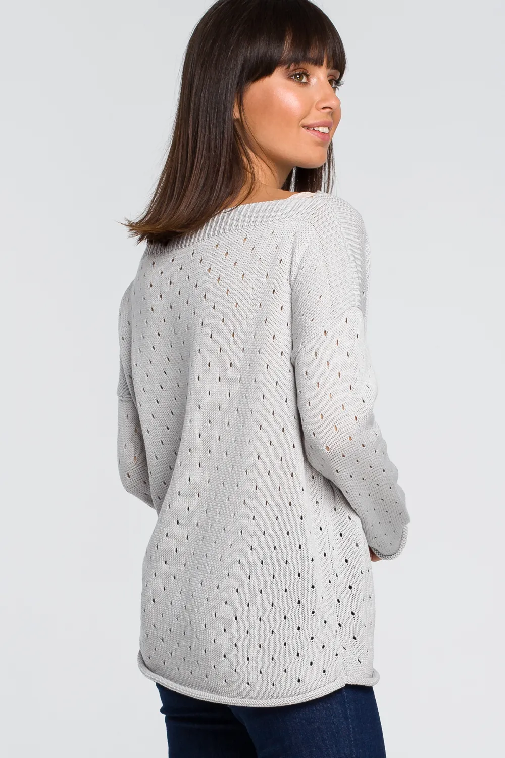 Sale Sweter z oczkami - szary Swetry