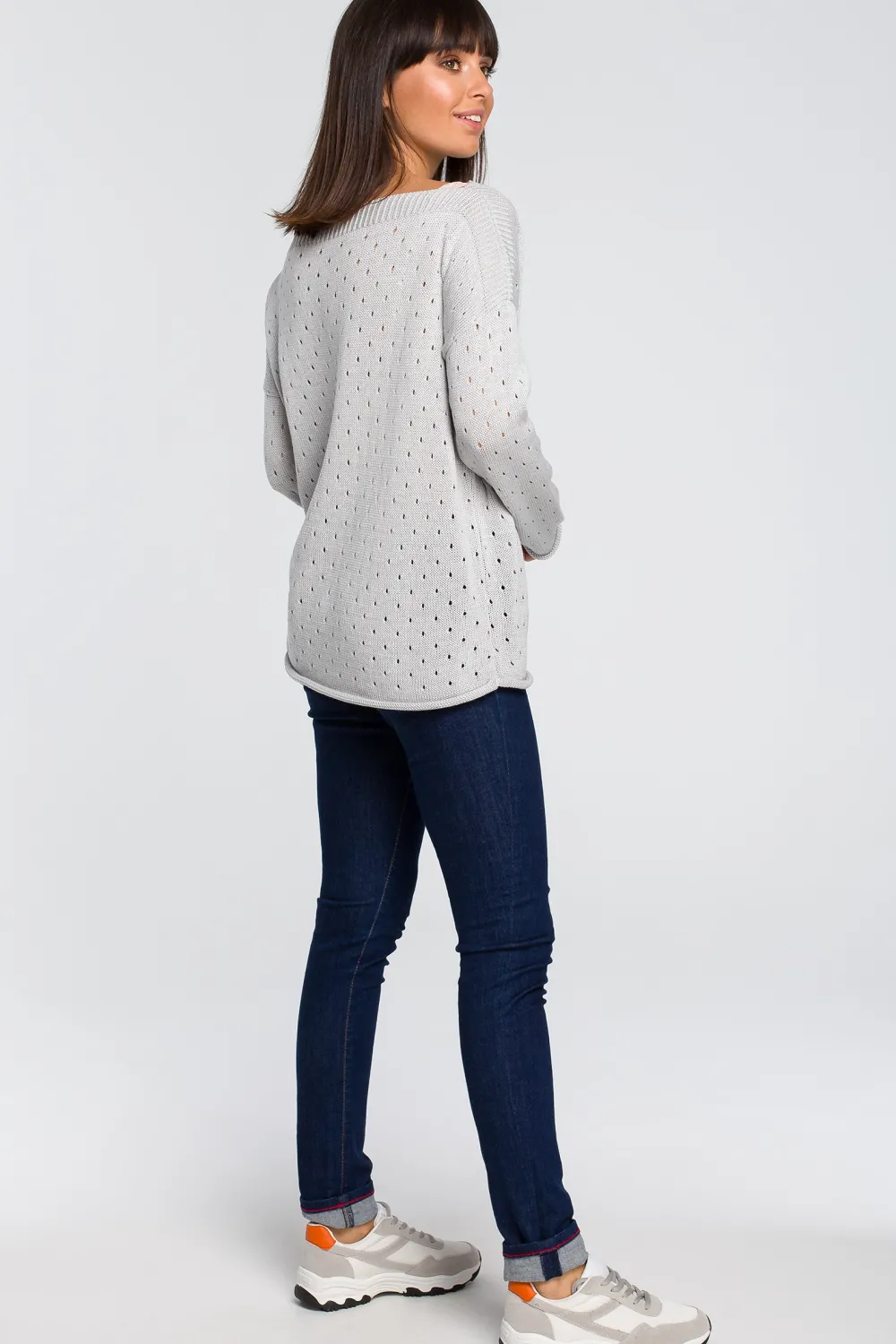 Sale Sweter z oczkami - szary Swetry