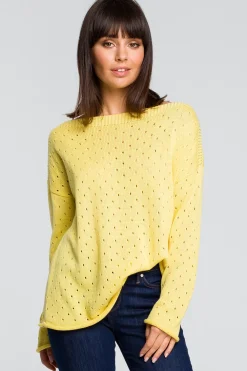 Sale Sweter z oczkami - żółty Swetry