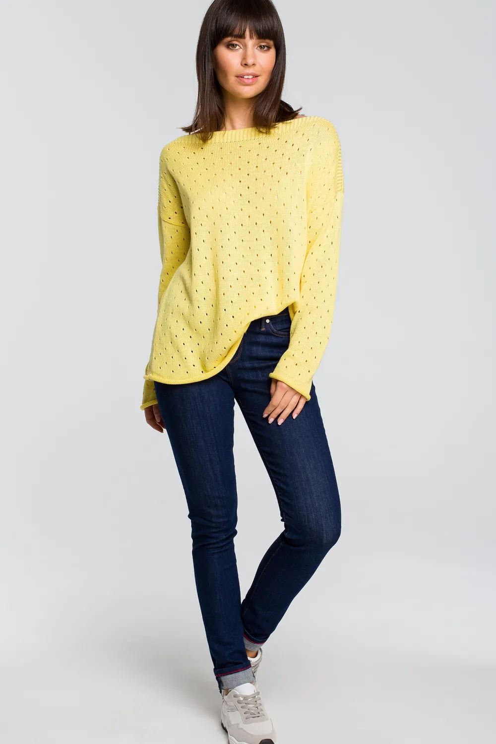 Sale Sweter z oczkami - żółty Swetry