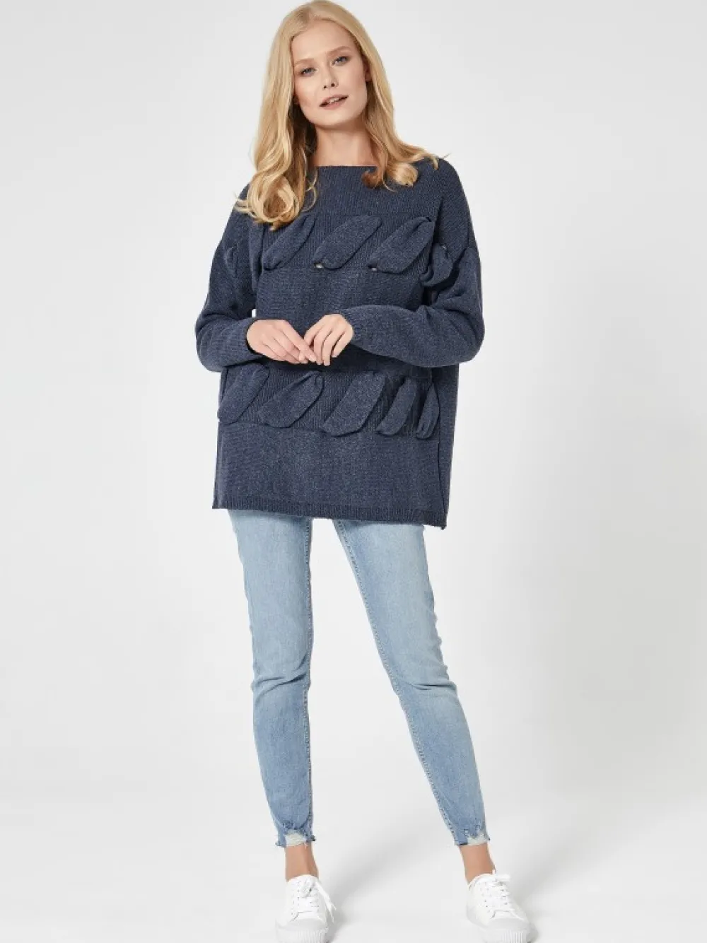 Best Sweter z przestrzennym splotem - granatowy Swetry