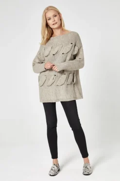 Clearance Sweter z przestrzennym splotem - beżowy Swetry