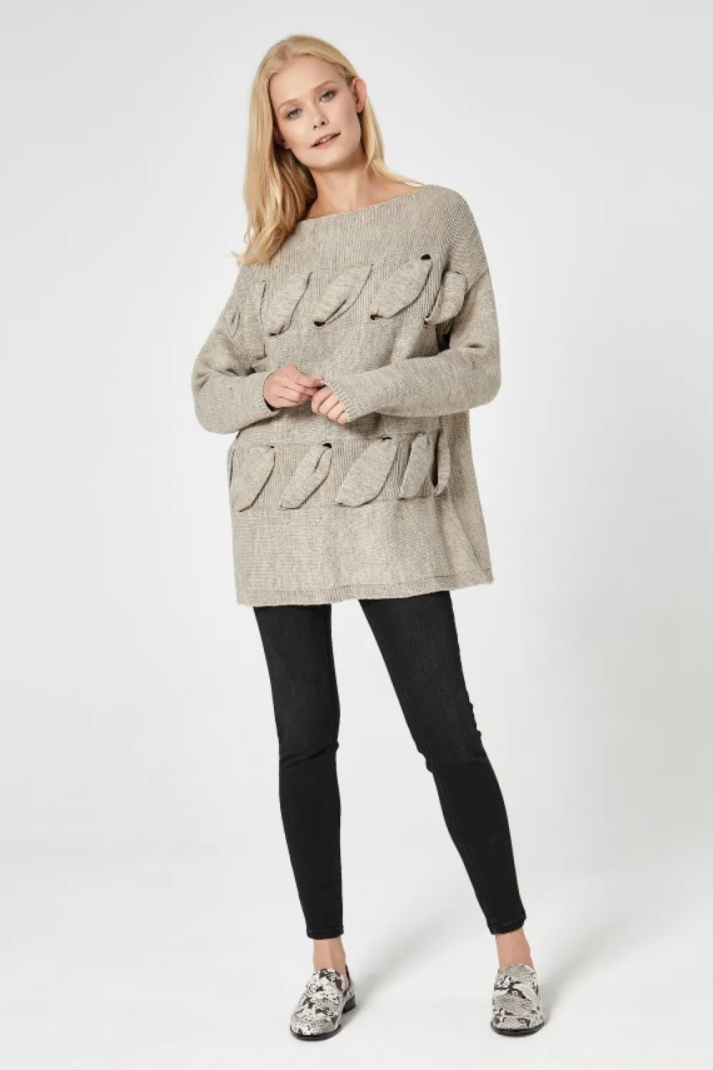 Clearance Sweter z przestrzennym splotem - beżowy Swetry