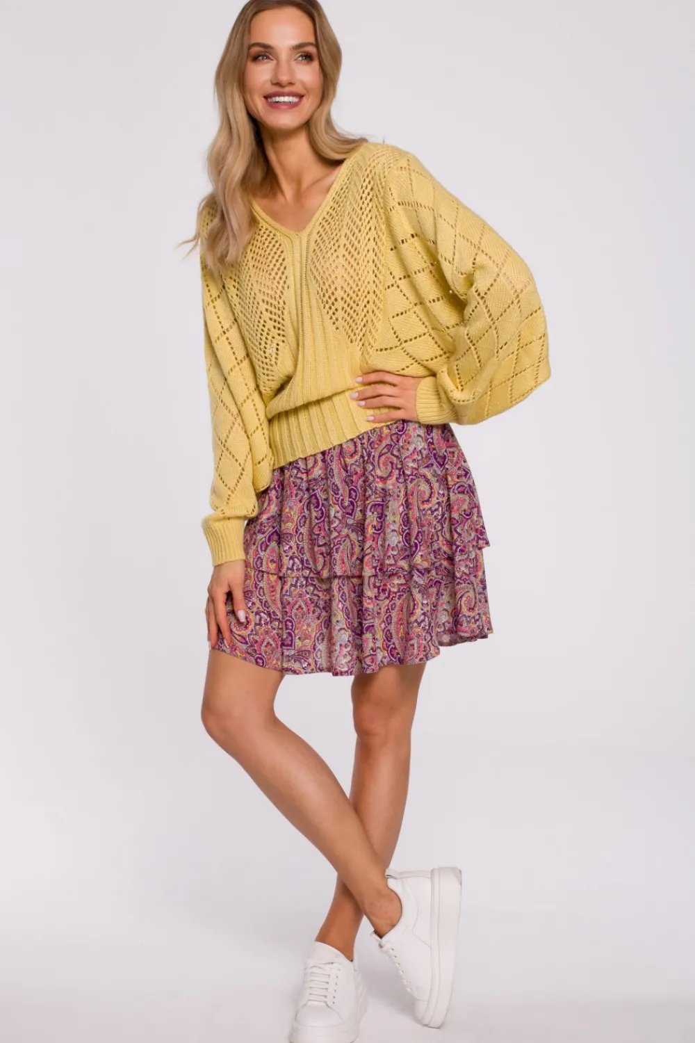 Best weter z rękawai nietoperzowyi - żółty Swetry
