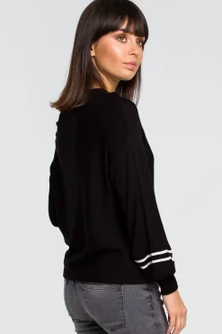 Discount Sweter z szerokimi rękawami i lampasem - czarny Swetry