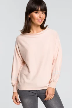 Sweter z szerokimi rękawami i lampasem - brzoskwiniowy Swetry