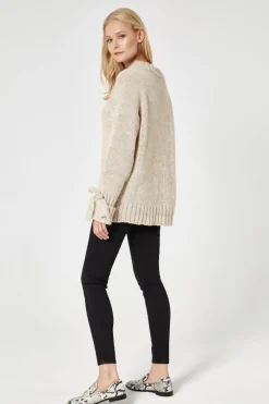 Sale Sweter z wiązanymi rękawami - beżowy Swetry