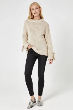 Sale Sweter z wiązanymi rękawami - beżowy Swetry