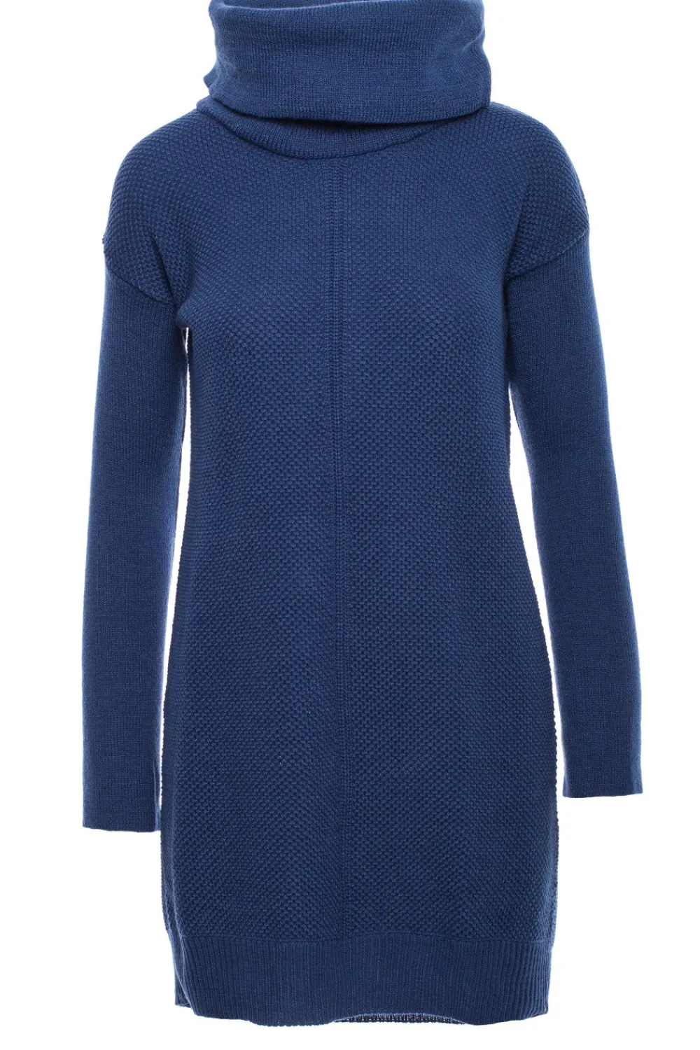 Discount Swetrowa sukienka mini z golfem - niebieska Golfy|Swetry