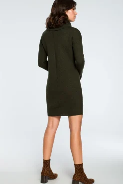 Online Swetrowa sukienka mini z golfem - khaki Golfy|Swetry
