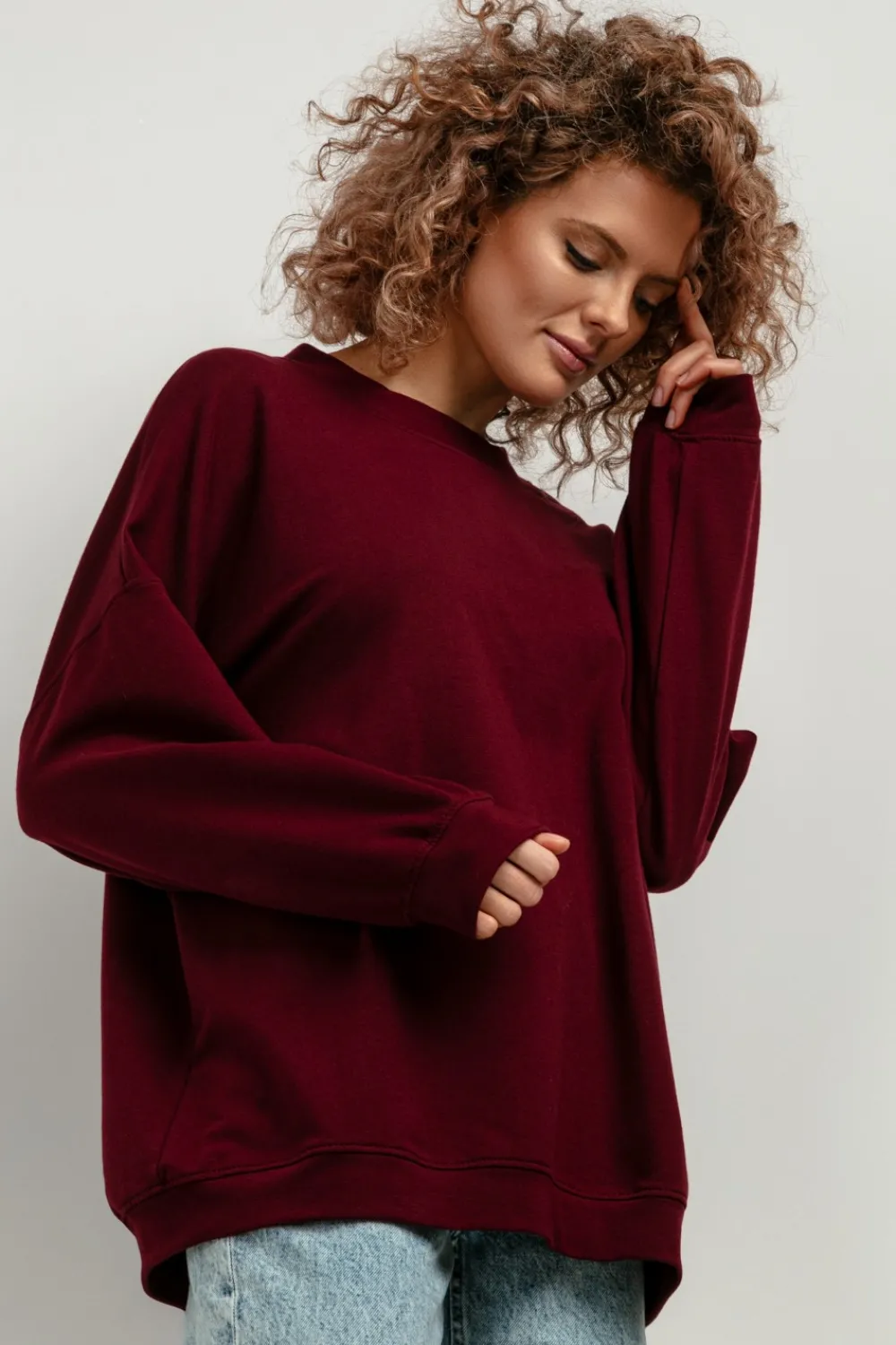 Online zeroka buza daka z długii rękawai - bordowa Bluzy|Odzież Casualowa