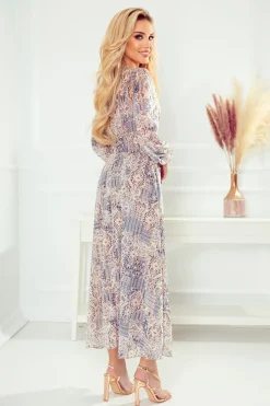Discount zyfonowa ukienka axi - boho beżowo-niebieki Maxi|Sukienki