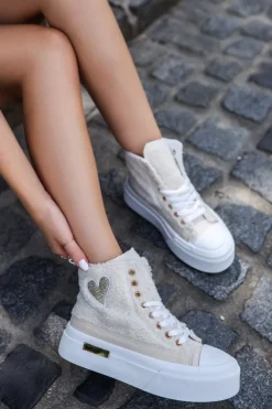 Discount Tenisówki do kostki Tenna - jasnobeżowe Sneakersy