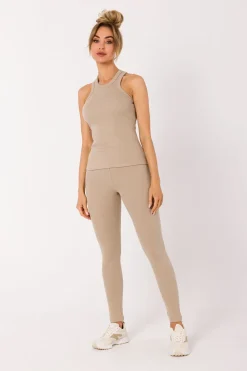 Discount Top z dzianiny prążkowanej - beżowy Odzież Casualowa|Dobry Skład